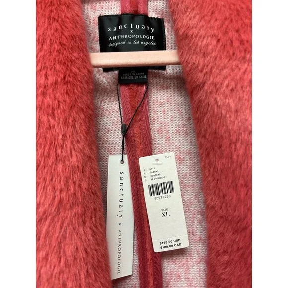 Anthropologie Sanctuary Elena Plush Shawl Jacket - in Medium Pink - NWT - SZ XL - Picture 10 of 13